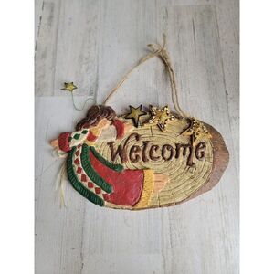 Rustic Angel star welcome hanging wall sign home decor Xmas
